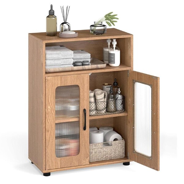 Giantex 2 Door Storage Organizer Sideboard Adjustable Shelf Bathroom Cabinet Cupboard Natural