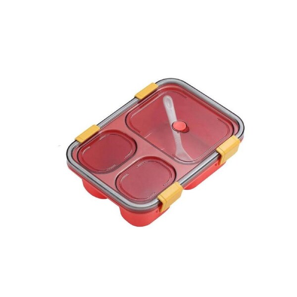 Velocity Portable 3-Compartment Microwaveable Bento Lunch Box with Cutlery Red