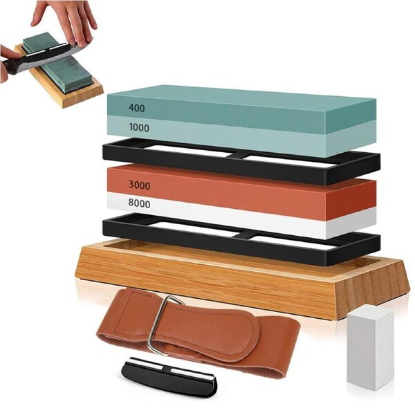 Velocity 2-Pieces Set Whetstone Knife Sharpening Stone 400/1000 and 3000/8000 Water Wet Stone Set