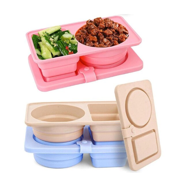 Velocity 3-Pieces Silicone Dual-Compartment Sauce Containers Reusable Snack Containers with Lids for Travel Office Picnic