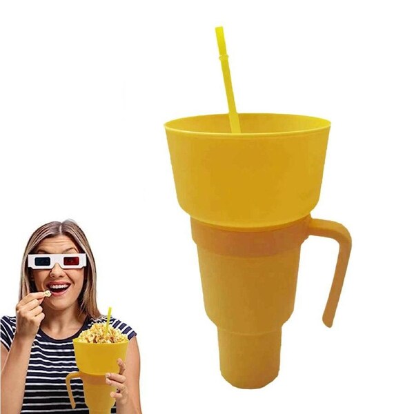 Velocity 2-in-1 Snack Bowl with Straw Reusable Tumbler Popcorn Cup Yellow