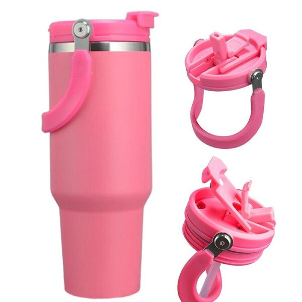 Velocity 30 oz Insulated Tumbler with Lid and Straw Vacuum Double-Walled Water Bottle Pink