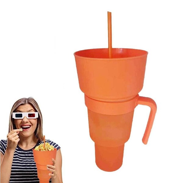 Velocity 2-in-1 Snack Bowl with Straw Reusable Tumbler Popcorn Cup Orange