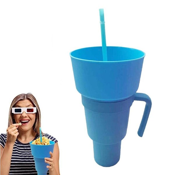Velocity 2-in-1 Snack Bowl with Straw Reusable Tumbler Popcorn Cup Blue