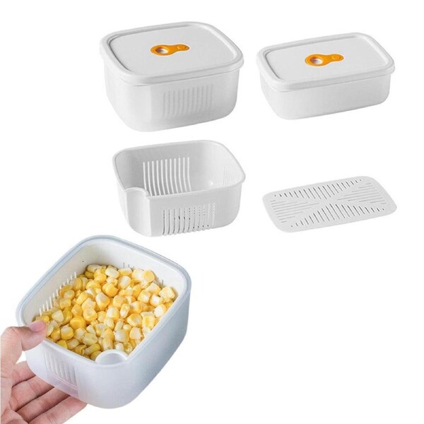 Velocity 2-Pieces Set Stackable Food Storage Drain Containers with Lids and Ventilation Holes