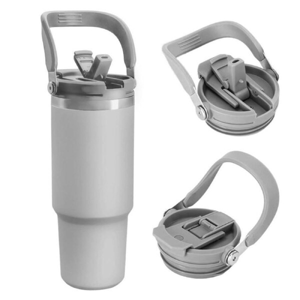 Velocity 30 oz Insulated Tumbler with Lid and Straw Vacuum Double-Walled Water Bottle Grey