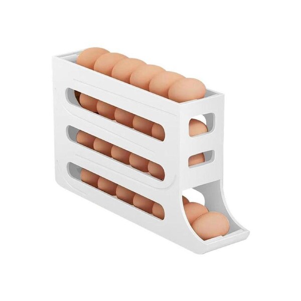 Velocity 4-Tier Auto Rolling Egg Dispenser Refrigerator Egg Holder Kitchen Egg Storage Organizer White