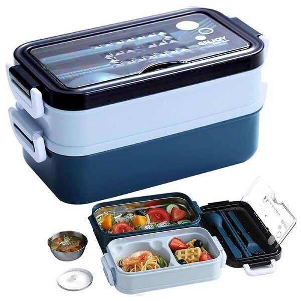 Velocity Lunch Box Bento Microwave Stainless Portable Box with Dinnerware Blue