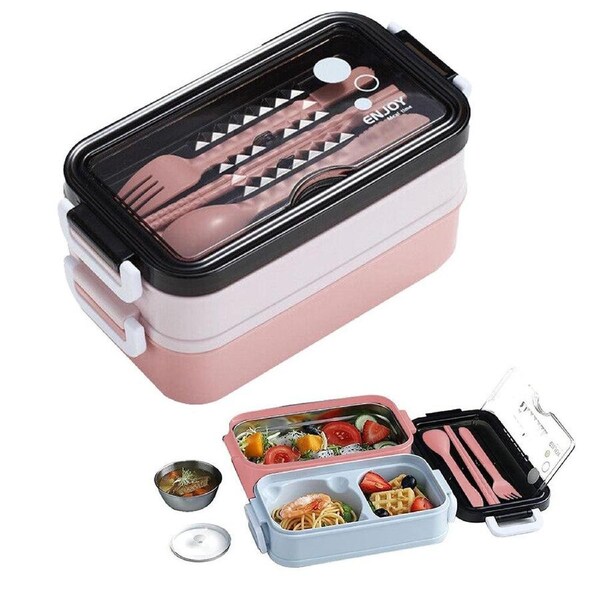 Velocity Lunch Box Bento Microwave Stainless Portable Box with Dinnerware Pink