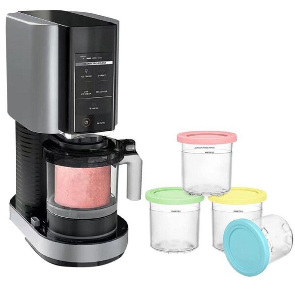 Velocity 4-Pieces Ice Cream Pints Cup Storage Jars with Lids Compatible with Ninja NC299AM C300s Series