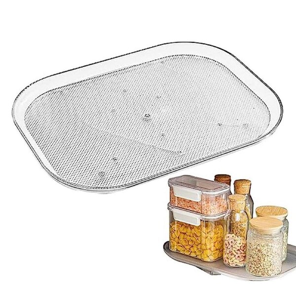 Velocity Clear Lazy Susan Fridge Organizer Rectangular Turntable Organizer for Table Kitchen Countertop