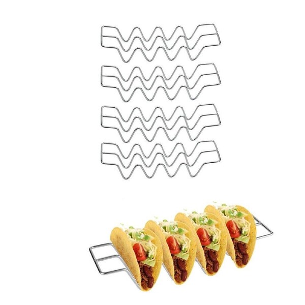 Velocity 4-Pieces Stainless Steel Taco Shell Holder Stand Taco Tray Kitchen Food Stand Rack Holder