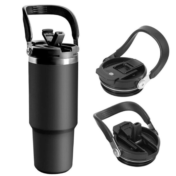 Velocity 30 oz Insulated Tumbler with Lid and Straw Vacuum Double-Walled Water Bottle Black
