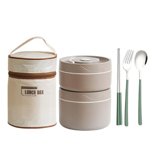 Velocity 2-Pieces Bento Lunch Box Stackable Leakproof Food Container with Lunch Bag and Cutlery Set