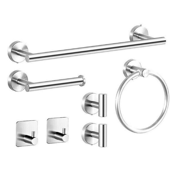 Velocity 7-Pieces Bathroom Hardware Set Wall Mount Towel and Paper Holder Set Silver