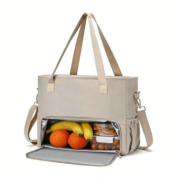 Velocity Insulated Lunch Tote Bag for Work Travel and Picnic Off White