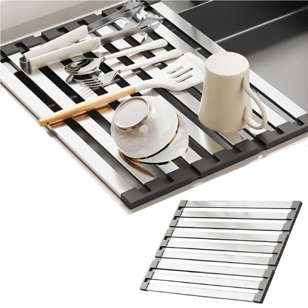 Velocity Foldable Over Sink Drying Drainer Stainless Steel Dish Rack for Kitchen