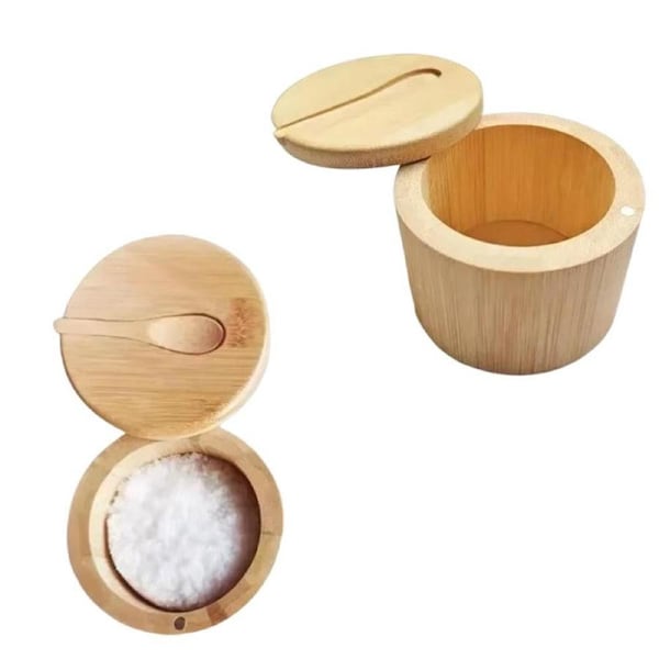 Velocity Bamboo Spice Container with Lid and Spoon for Storing Salt Pepper Sugar Herbs Small Spice Box Style 1