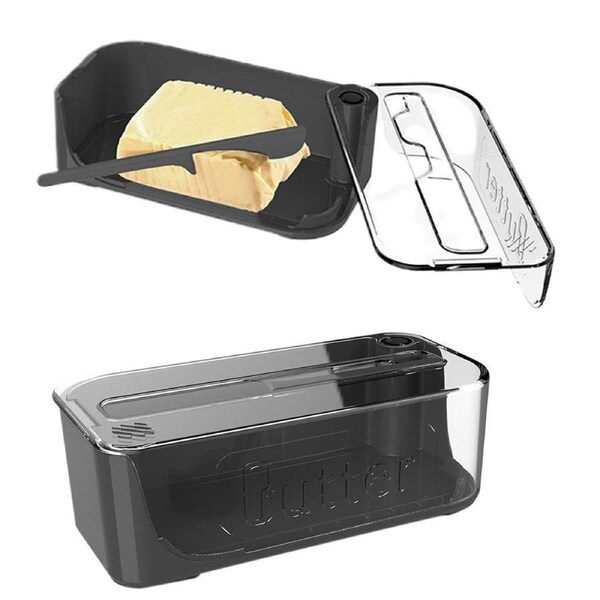 Velocity Plastic Butter Dish Lid Scale Line Butter 180 Degrees Rotating Sealing Flip-Top Countertop Fridge Black