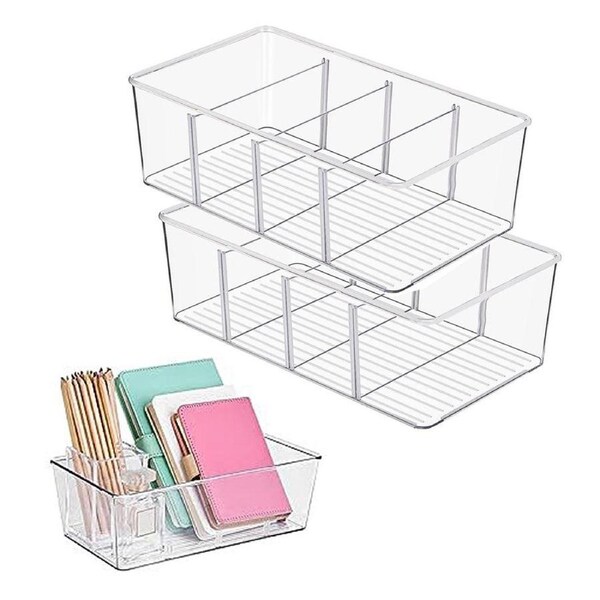 Velocity 2-Pieces Clear Pantry Organization Plastic Stackable Snack Storage Container for Kitchen Fridge Cabinet Countertop