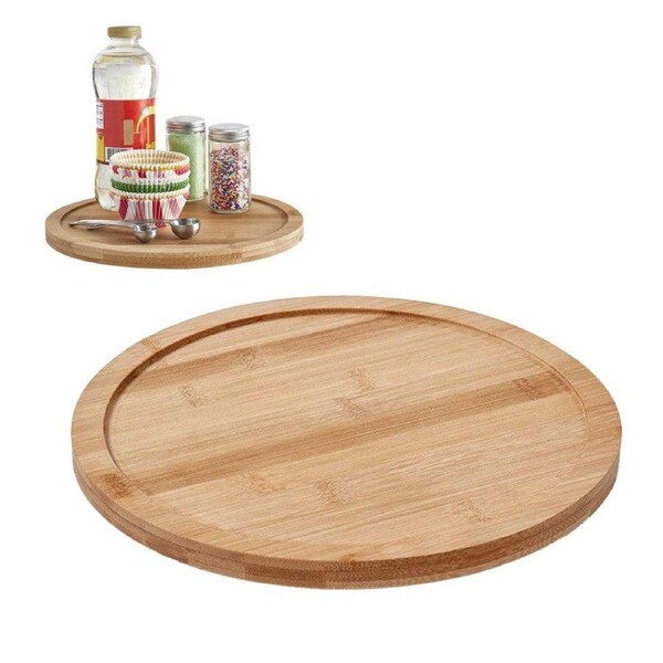 Velocity Bamboo Lazy Susan Turntable Rotating Organizer Tray Kitchen Spice Rack