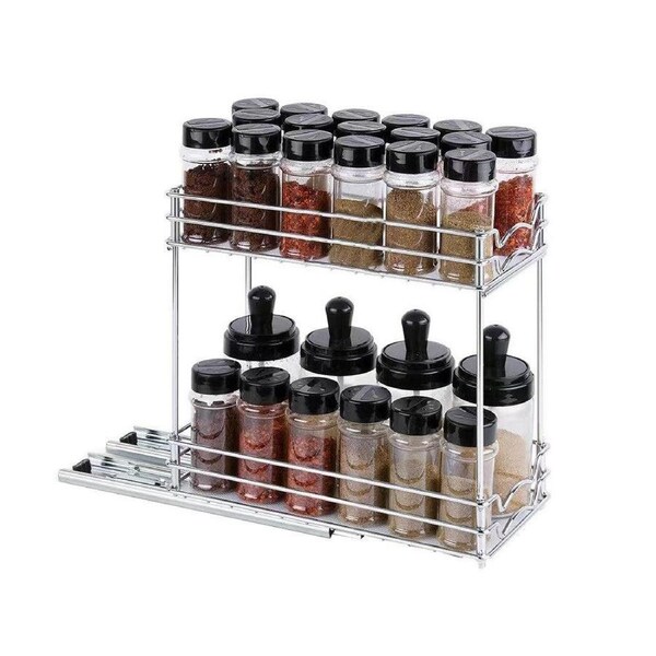Velocity 2-Tier Pull Out Spice Rack for Cabinet Slide Out Kitchen Organizer Storage Rack
