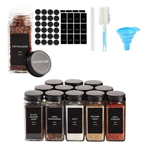 Velocity Clear Glass Spice Jar with Lid Set Seasoning Storage Bottles with Labels Stickers