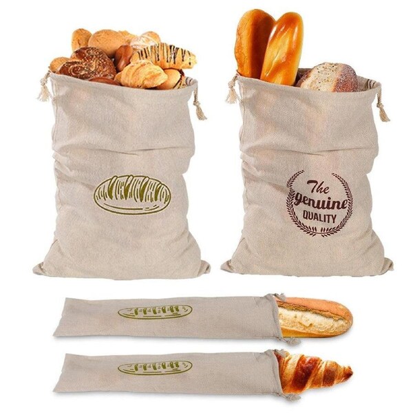 Velocity 4-Pieces Linen Bread Bags Reusable Bread Bags with Drawstring for Homemade Bread