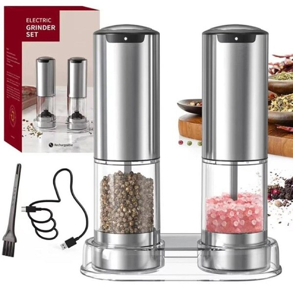 Velocity 2-Pieces Set Automatic Grinders Electric Salt and Pepper Grinder Set with 6 Adjustable Coarseness