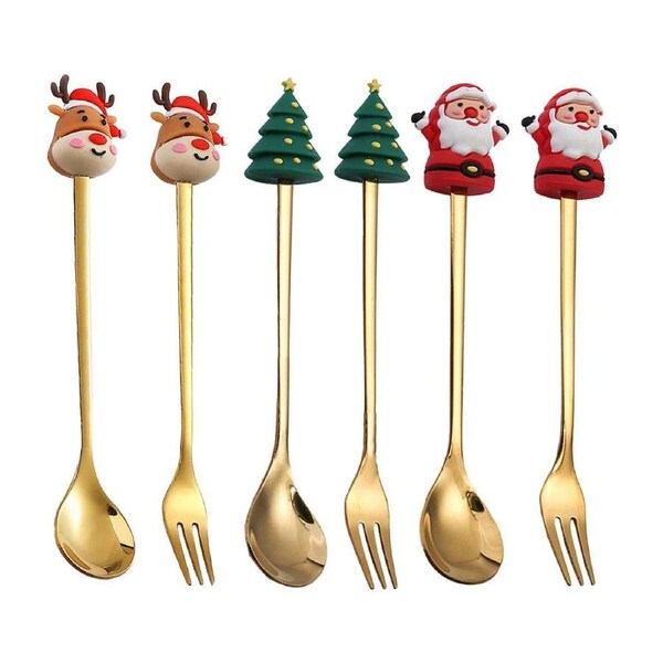 Velocity 6-Pieces Christmas Cutlery Cake Dessert Coffee Stainless Steel Spoon Fruit Fork Tableware Style 2