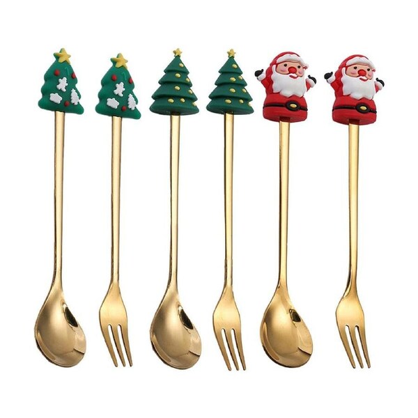 Velocity 6-Pieces Christmas Cutlery Cake Dessert Coffee Stainless Steel Spoon Fruit Fork Tableware Style 1