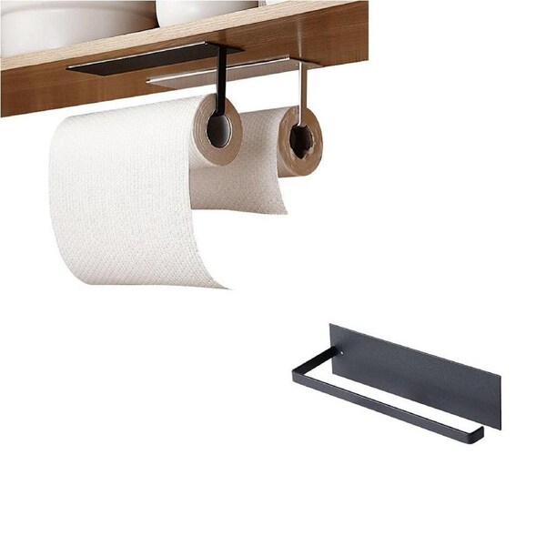 Velocity Wall Mount Paper Towel Holder Self-Adhesive Paper Towel Roll Holder for Kitchen Bathroom Under Cabinet Black