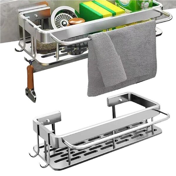 Velocity Punching-free Kitchen Sink Organizer Wall Mounted Bathroom Drain Rack Storage Rack Silver