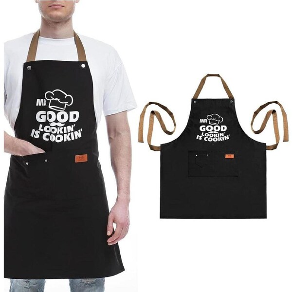 Velocity 3 Pockets Cooking Apron Kitchen Letters Printed Adjustable Apron Style 4
