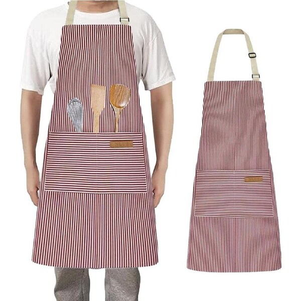 Velocity Adjustable Kitchen Cooking Apron with 2 Pockets Bib Apron for Men Women Red