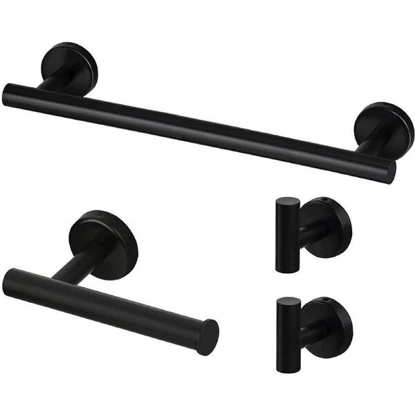 Velocity 4-Pieces Bathroom Hardware Set Wall Mount Towel and Paper Holder Set Black