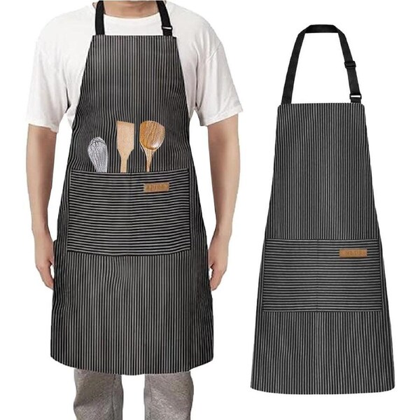 Velocity Adjustable Kitchen Cooking Apron with 2 Pockets Bib Apron for Men Women Black