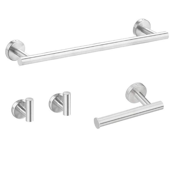 Velocity 4-Pieces Bathroom Hardware Set Wall Mount Towel and Paper Holder Set Silver