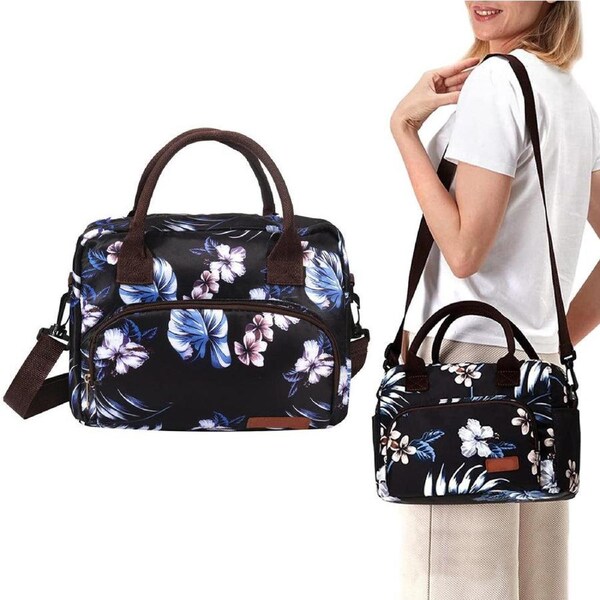 Velocity Insulated Lunch Bag Cross-body Cooler Lunch Box Blue Flower Style