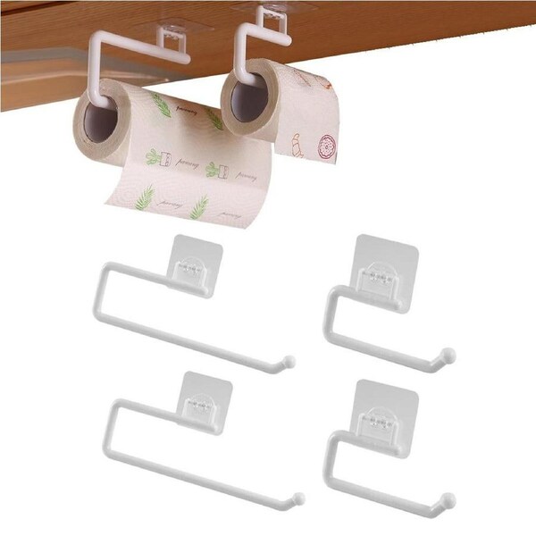 Velocity 4-Pieces Wall Mounted Hanger Kitchen Roll Holder Paper Towel Rack Self-Adhesive Tissue Holder