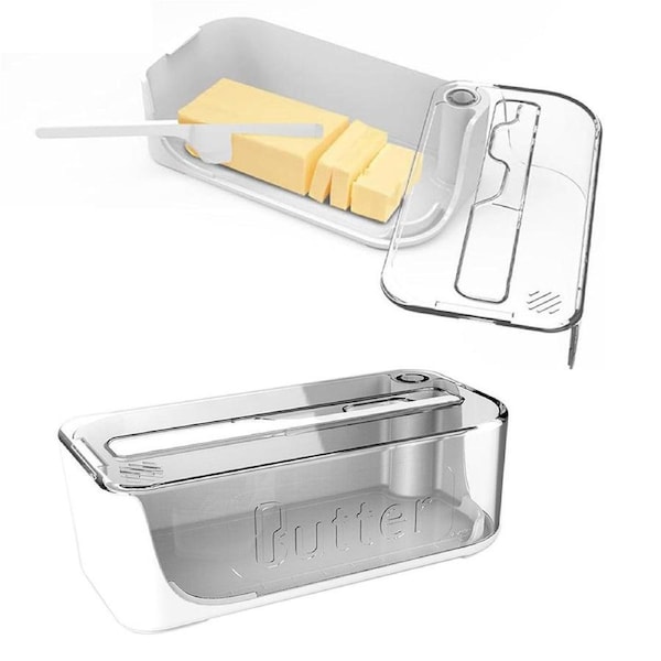 Velocity Plastic Butter Dish Lid Scale Line Butter 180 Degrees Rotating Sealing Flip-Top Countertop Fridge White
