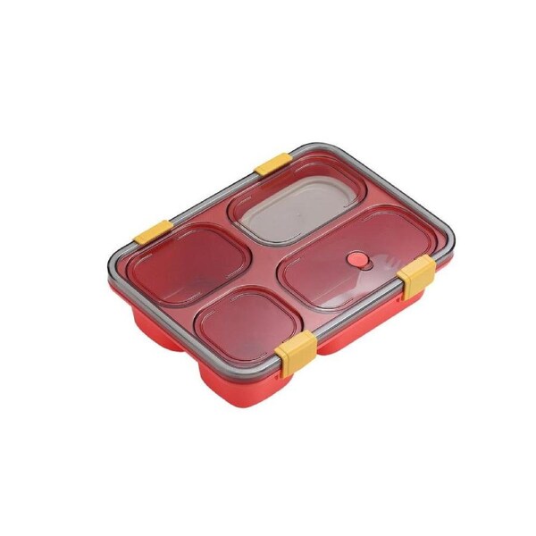 Velocity Portable 4-Compartment Microwaveable Bento Lunch Box with Cutlery Red