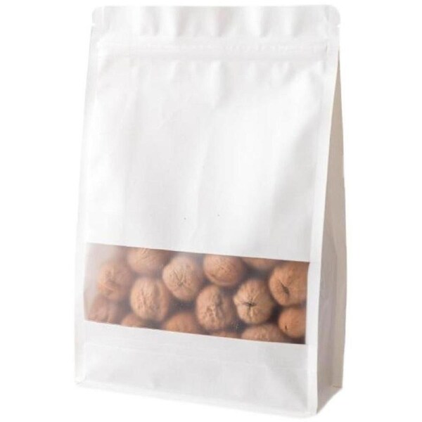 Velocity 50-Pieces Kraft Paper Stand Up Pouch Window Zipper Food Seal Bags-S