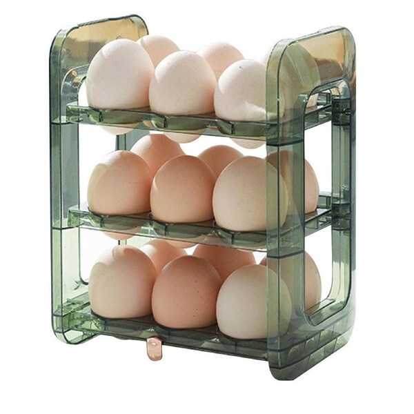 Velocity 3-Layer Egg Holder for Refrigerator Egg Storage Rack Refrigerator Space Saver Green