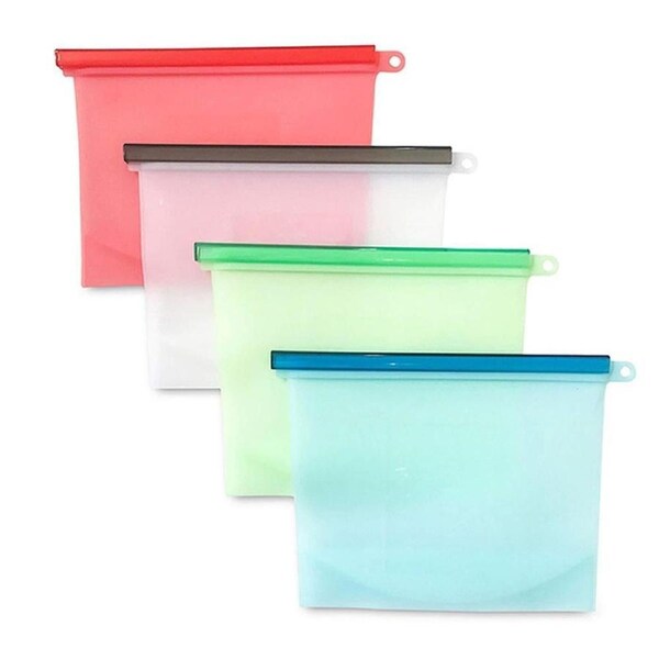 Velocity 4-Pieces 1000 ml Reusable Silicone Food Storage Airtight Bags with Zip Lock