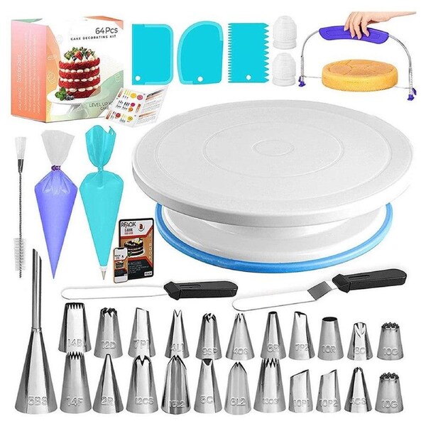 Velocity 64-Pieces Cake Decorating Supplies Kit Cake Decorating Set with Cake Turntable