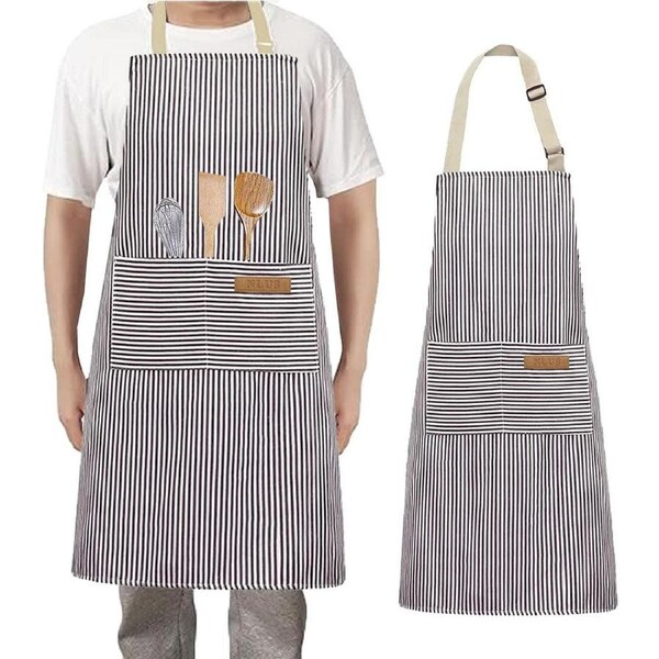 Velocity Adjustable Kitchen Cooking Apron with 2 Pockets Bib Apron for Men Women Grey