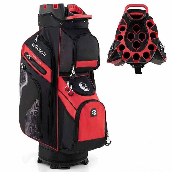 Costway Golf Cart Bag Molded Lock Top Golf Travel Bag w/14-Way Dividers & 11 Pockets Men Women Club Red