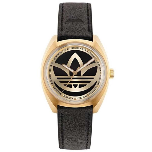 Adidas Originals Edition One Gold Tone Black Strap Watch AOFH22512 - Innovative Design, Gold Tone Trefoil Logo, Stainless Steel Case, Black Leather Strap