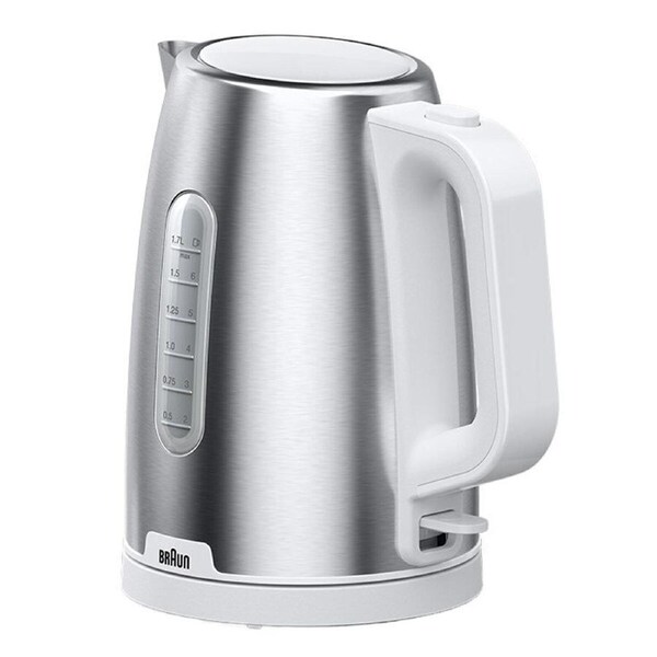 Braun Purshine Stainless Steel Kettle WK1500WH - Rapid Boil System, Double Scale Water Window, Fast Boiling - 1.7L
